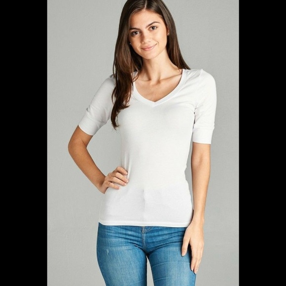 hot sales where to buy classic Tops | Womens Vneck Tshirt 34 Elbow Length Solid White | Poshmark hot sales where to buy classic Tops | Womens Vneck Tshirt 34 Elbow Length Solid White | Poshmark